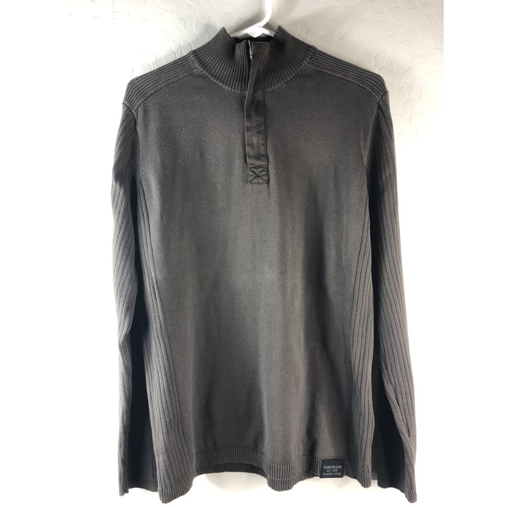 CALVIN KLEIN JEANS Mens L Brown Quarter Zip Pullover‎ Sweater